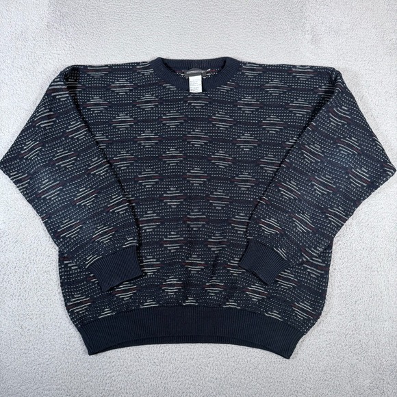 Expressions Other - Vtg Expressions Sweater Mens XL Blue Geometric Texture Crewneck Pullover Grandpa